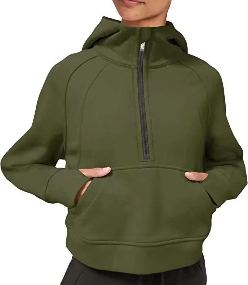 Women's Casual Autumn Winter Long Sleeve Sweatshirt Custom ODM Pullover Crewneck Half Zip Hoodie Emed Printed Fiess