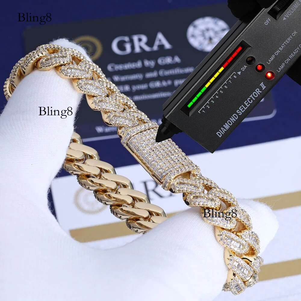 New 12mm Sterg Sier VVS Moissanite Gold Plated Cuban Chain Circular T-square Stone Mixed Inlaid Necklace