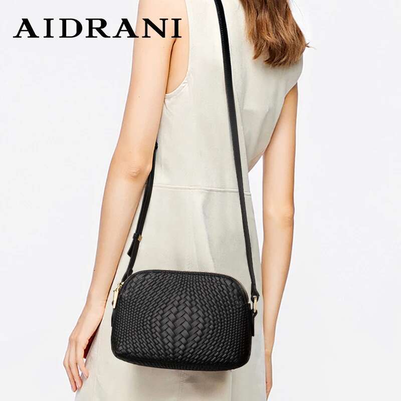 Aidrani Minimalist Genuine Leather Women's Single Shoulder Crossbody Bag, Woven Texture, Cowhide Material, Circular