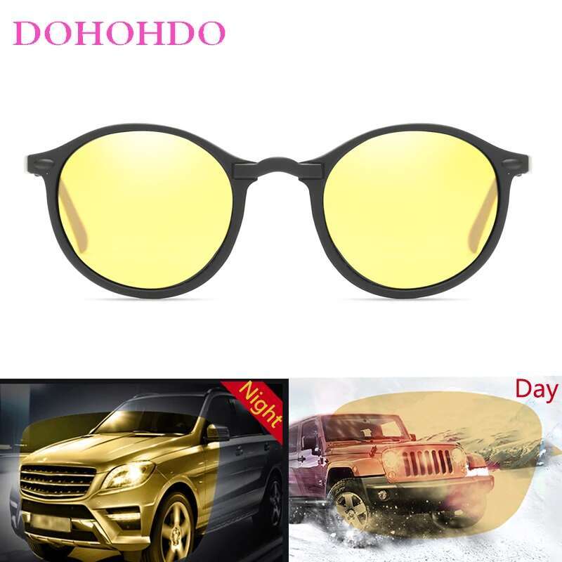 DOHOHDO Night Vision Sunglasses Unisex Men Goggles Yellow Classic Round Frame Driver Eyewear Male Female Glasses UV400
