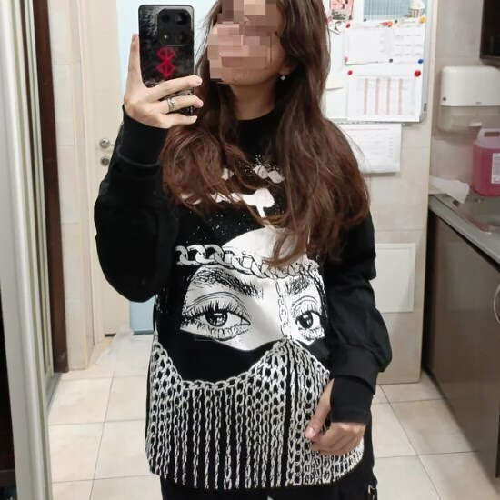 American style new round neck figure print loose street hip-hop autumn long sleeved couple casual