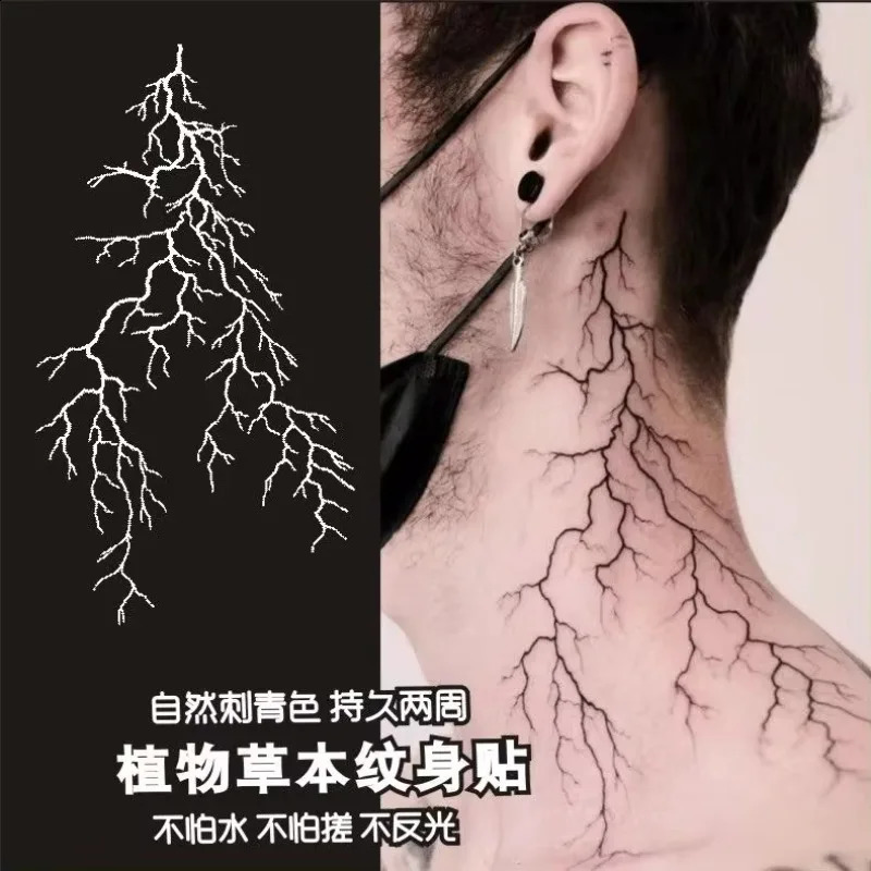 Herbal Juice Lasting Lightning Tattoos for Woman Men Goth Lines Crack Arm Waterproof Temporary Tattoo Stickers 250219