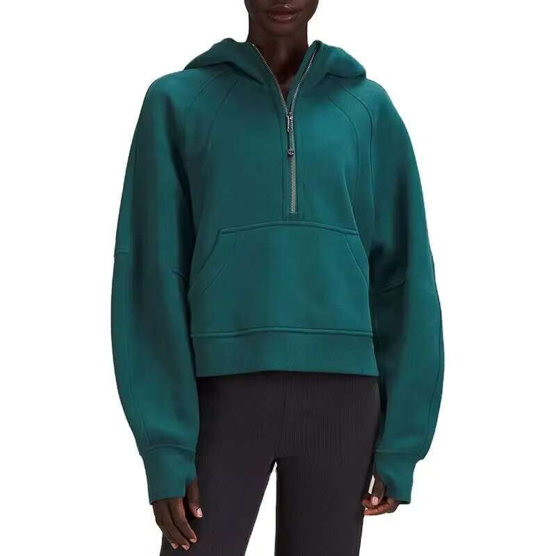 Women's Sport Half-Zip Hoodie Loose Short With Fleece