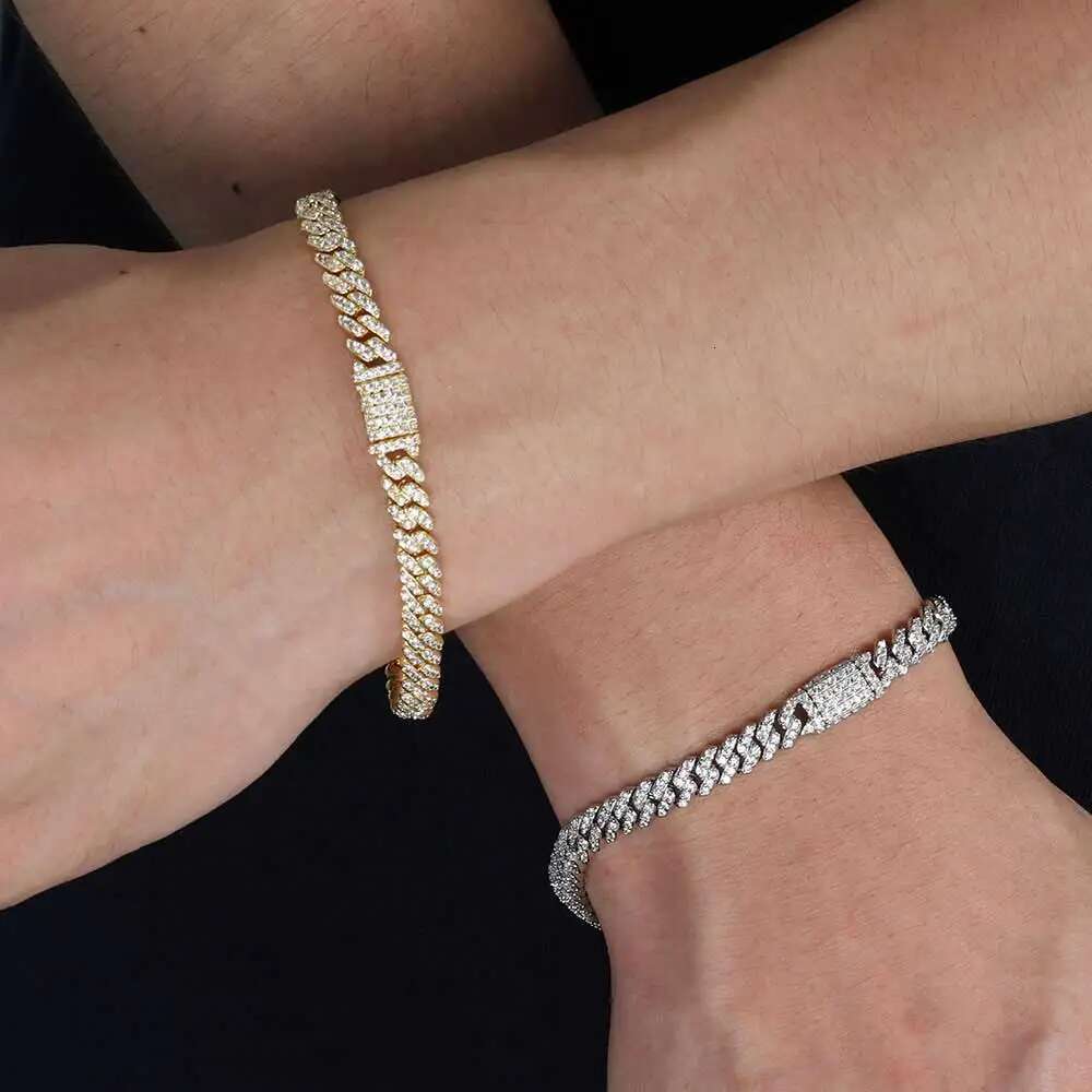 Waterproof 6mm Cuban k Chain Sterg Sier Iced Out Single Rows 5A CZ Light Thin Necklace Women Gift