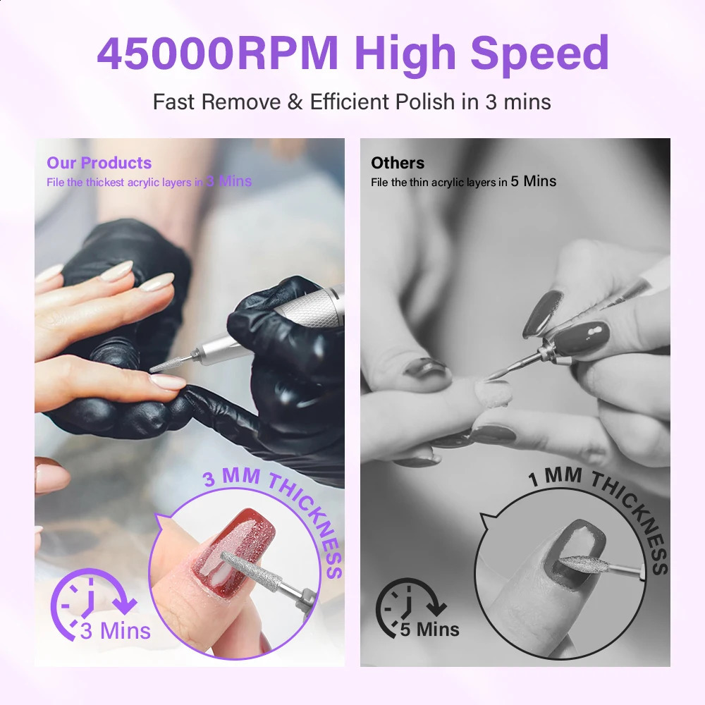 45000RPM Professional Rechargeable Nail Drill Machine for Nails Electric File HD Display Metal Manicure Pen Nail Lathe Sander 250303