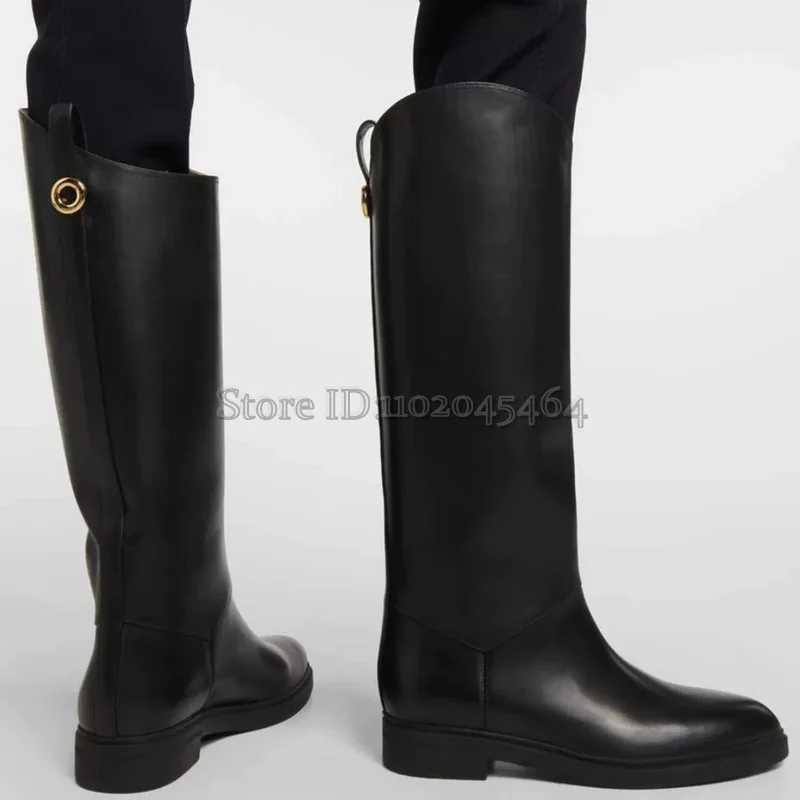 Hot Sale Winter New in Flats Leather Knee High Boots Black/Wine Red Womens Round Toe Knight Boots Luxury Designer Causal Shoes Z250303