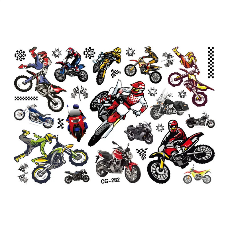Dirt Bike Motorcycle Kids Tattoo Stickers Racing Figure Cartoon Boys Girls Christmas Birthday Party Supplies Decoration Kid Gift 250219