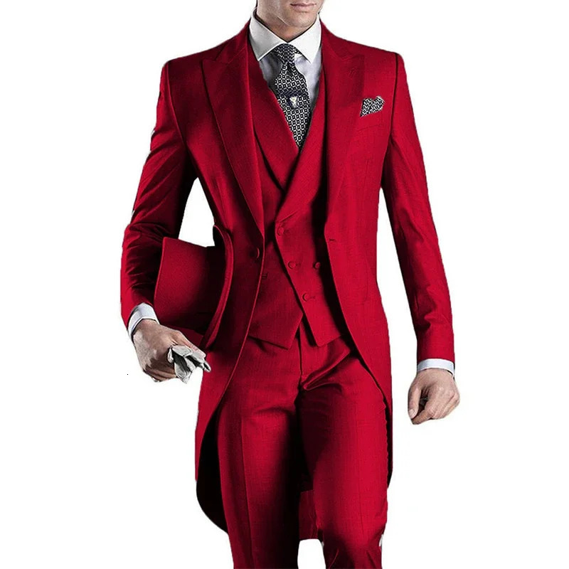 Grey Wedding Mens Tail Coat 3piece Groom Evening Dress Formal Promotion Set Clothing 250303