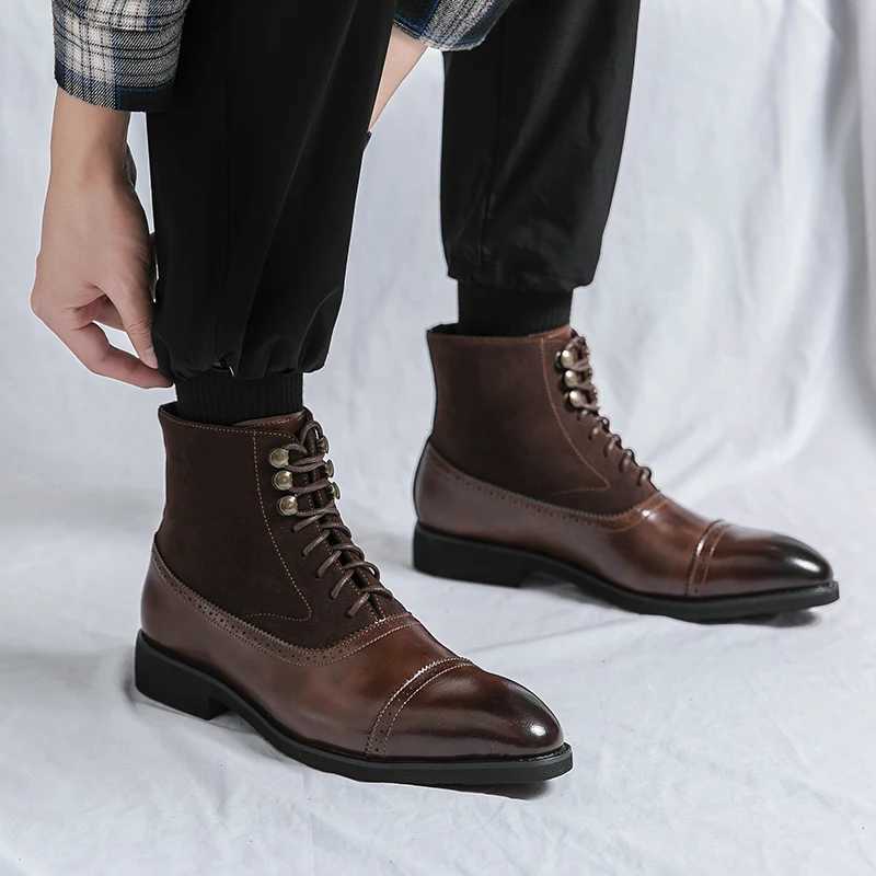 Chelsea Mens Winter Dress Business Formal Casual Brogue Italian Designer Shoes Black Split Leather Ankle Boots Footwear For Men Z250303