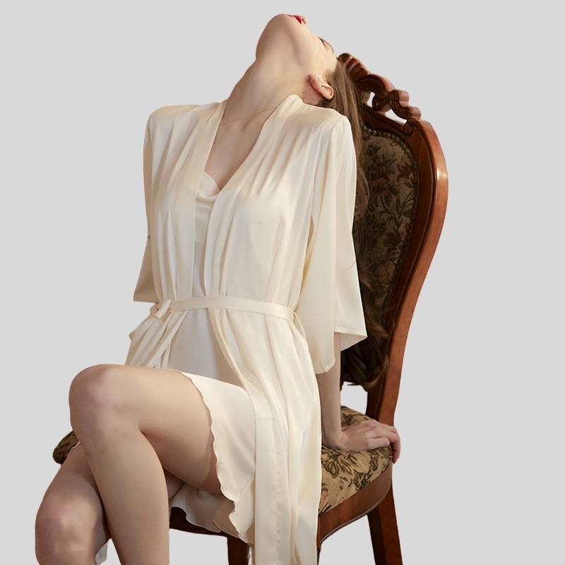 Sexy pajamas women's new summer suspender nightgown ice silk swing collar split fork beautiful back new loungewear