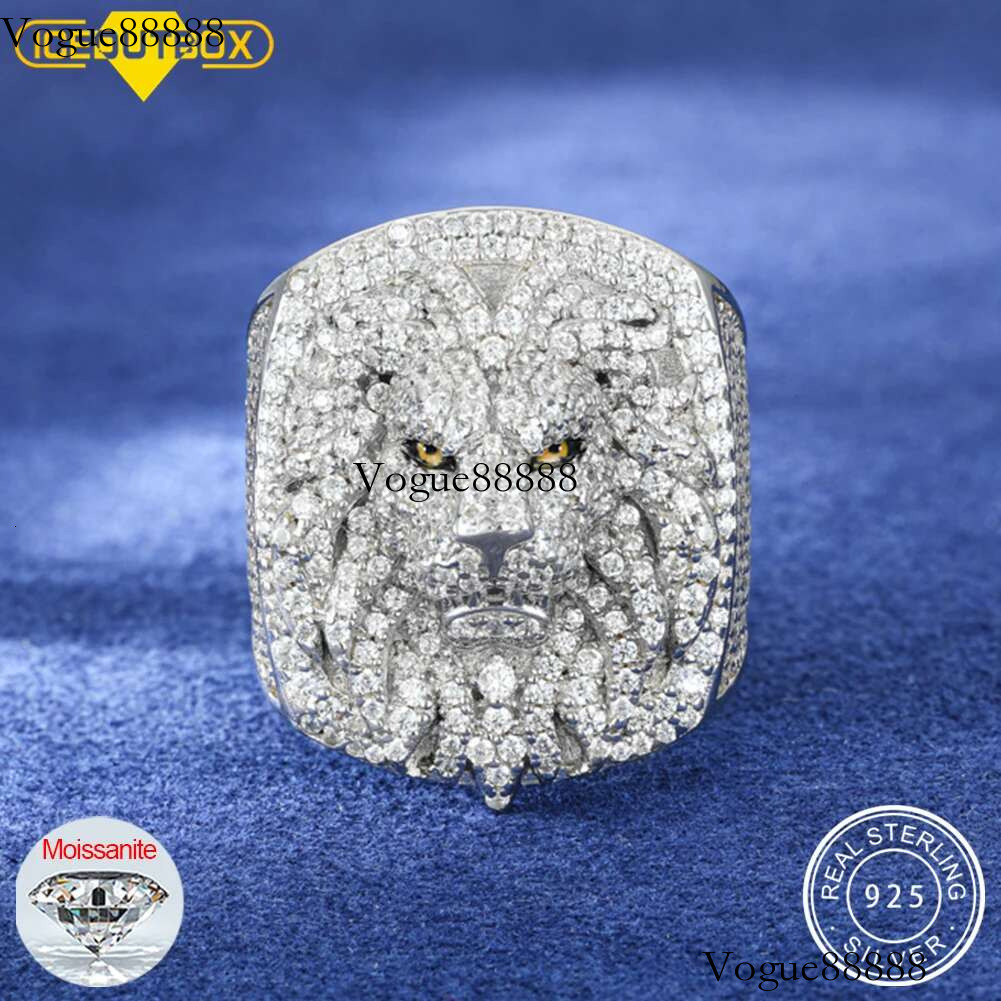 S D VVS Moissanite Lion Head Men's Ring Iced Out Prong Setting Bg Punk Hip Hop Rock Street Party Jewelry Christmas