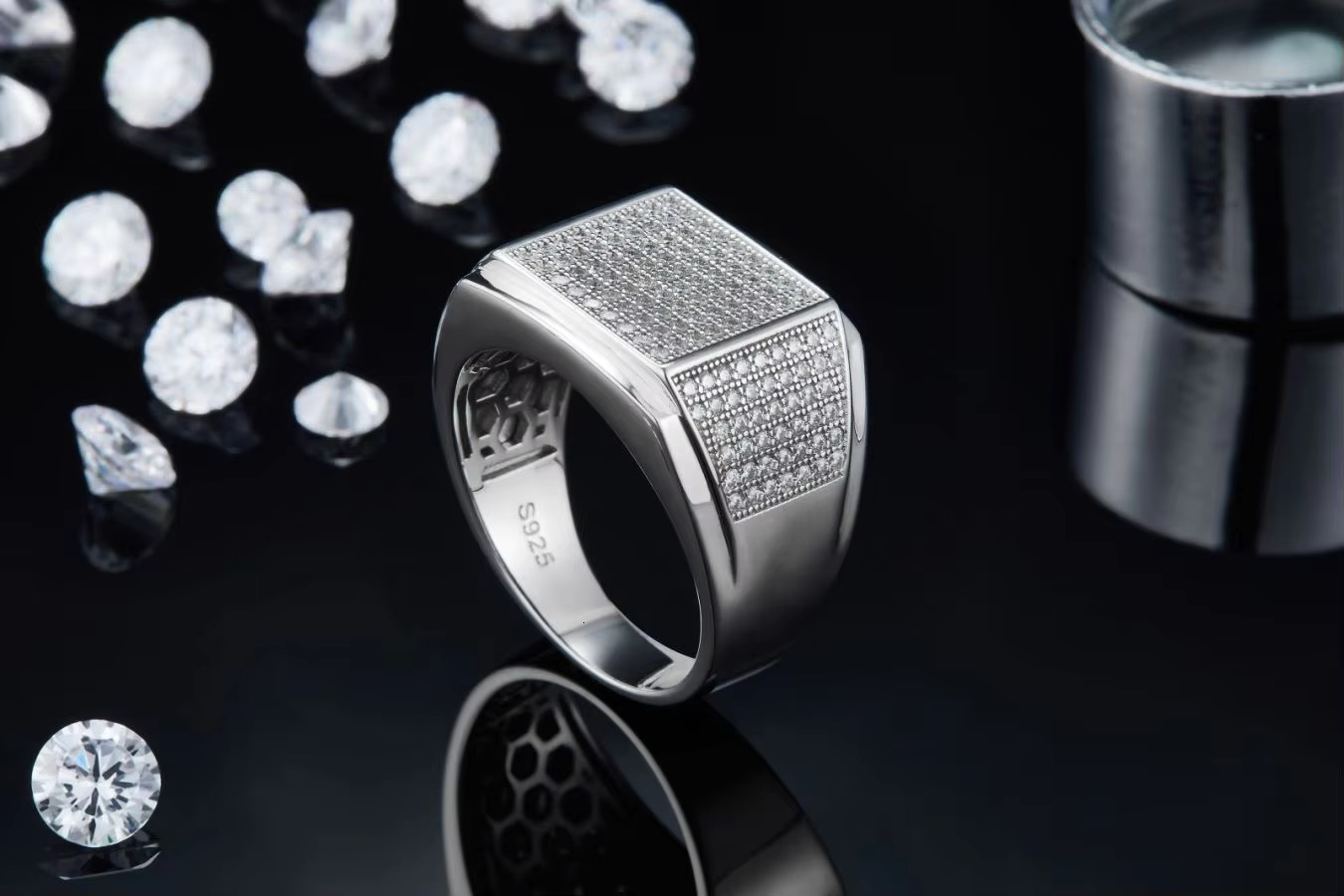 Fashionable Men's Moissanite Ring S Sier, Gold Plated, Hip Hop Style, Party and Street Fashion Gift Available