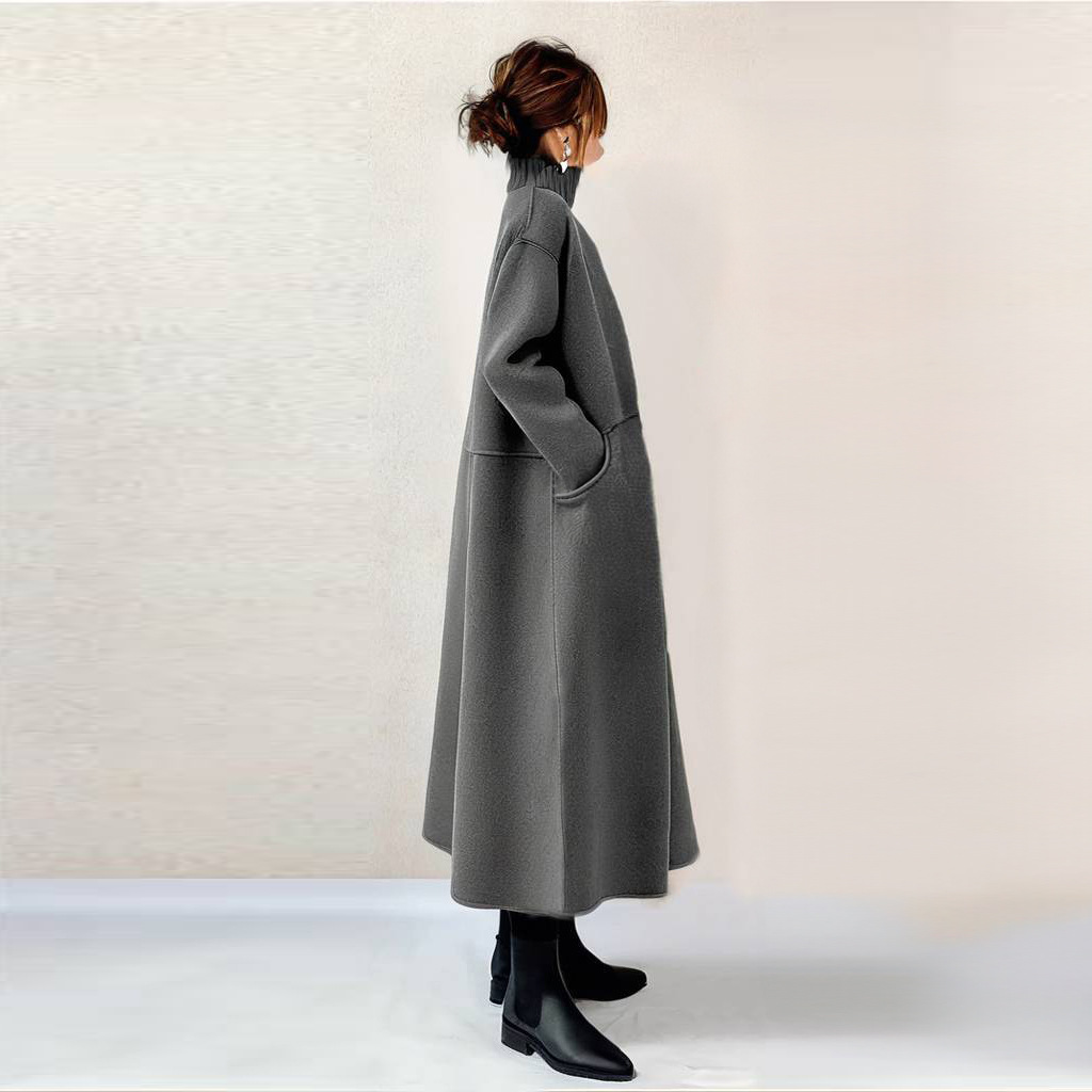 V34115J apanese style 2024 autumn new knitted high collar stitching woolen dress