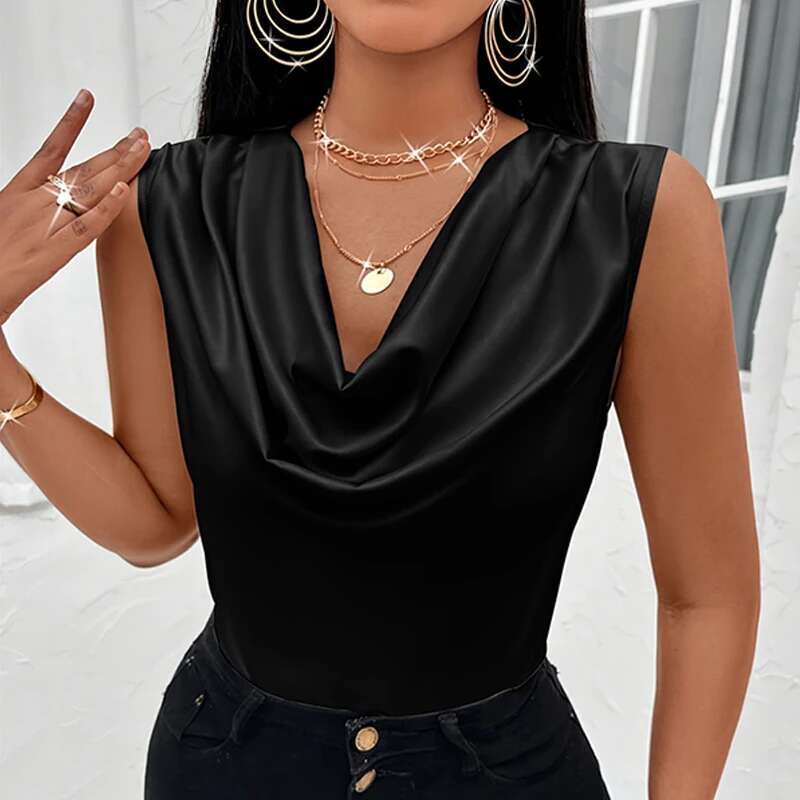 Silk-Like Basic Women Satin Tops Vest Summer Sexy Camis Tank For Ladies Strappy Camisole Top Shirts Grunge Femme Cowl Neck