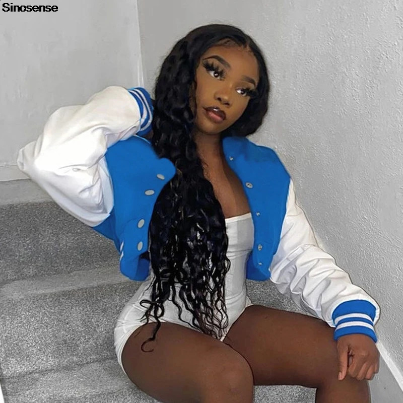 Womens Crop Vintage Varsity Jacket Faux Leather Patchwork Long Sleeve Button Down Bomber Jackets Casual Baseball Jersey 250228