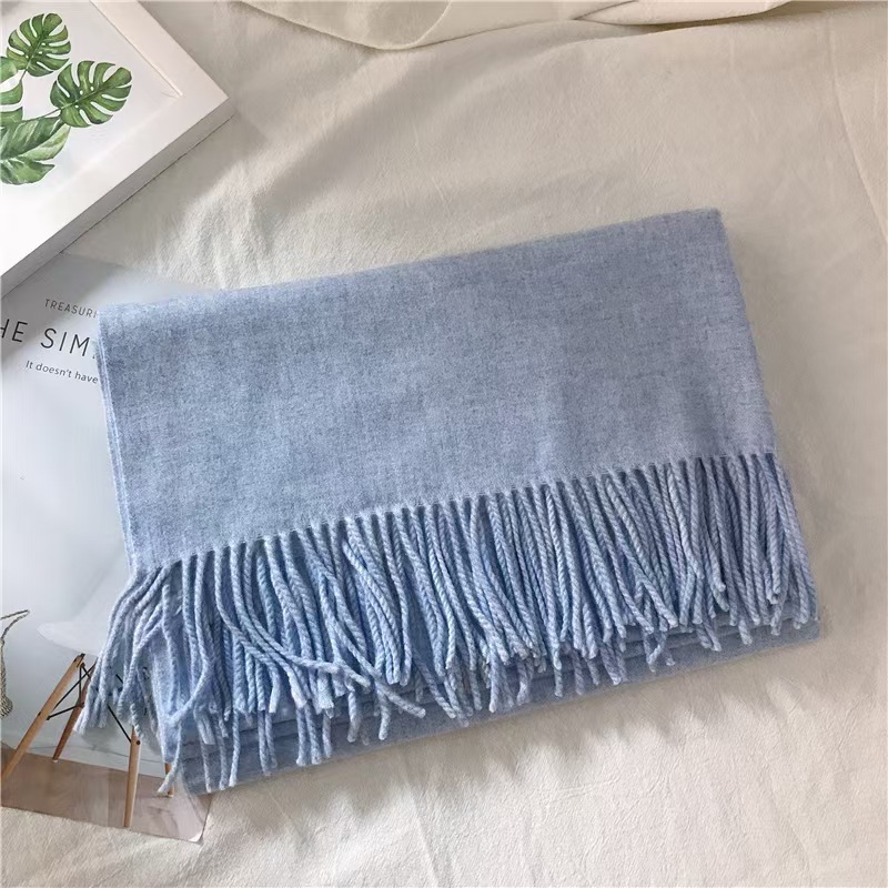 K040 Dongdaemun autumn and winter soft waxy silver silk bright silk clip pure color imitation cashmere scarf 310g thick warm shawl