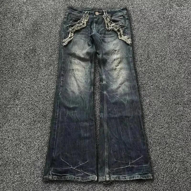 Men's Jeans Y2K Washed Gothic Retro Micro Flared Double Waisted Black Denim Pants Men Women Streetwear High Quality Design Trousers