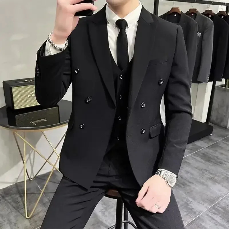 Full Mens Suits and Blazers Double Breasted Casual Business Pants Ceremony Trends 2 Piece Outfit Set Male Costumes Fashion 250224