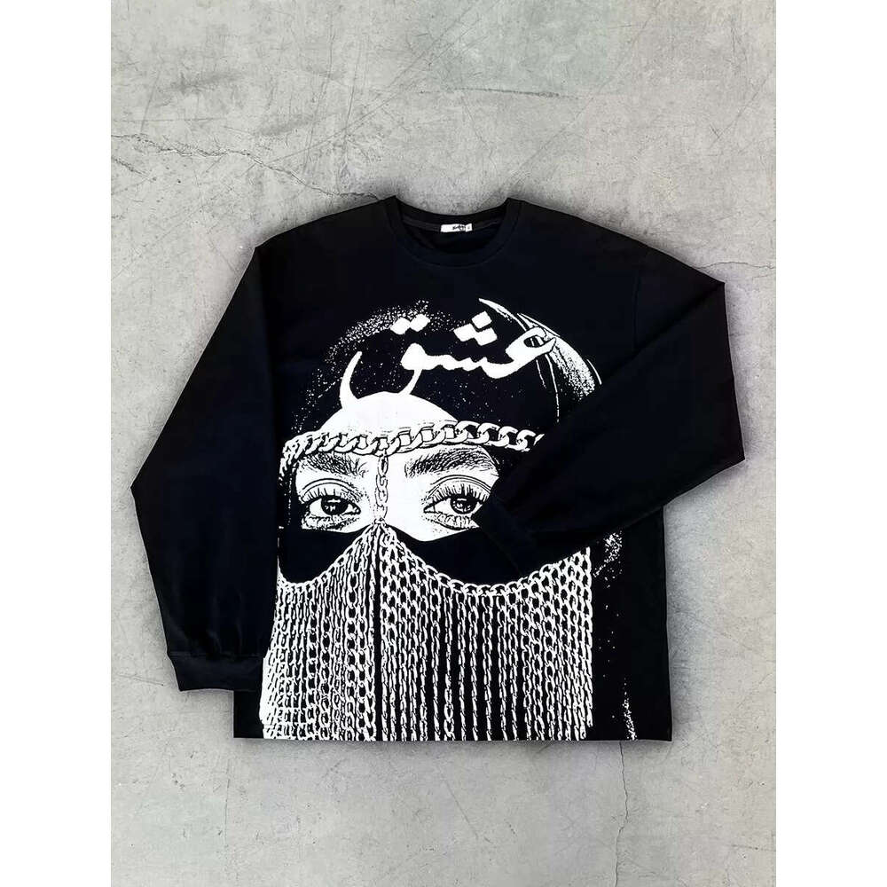 American style new round neck figure print loose street hip-hop autumn long sleeved couple casual