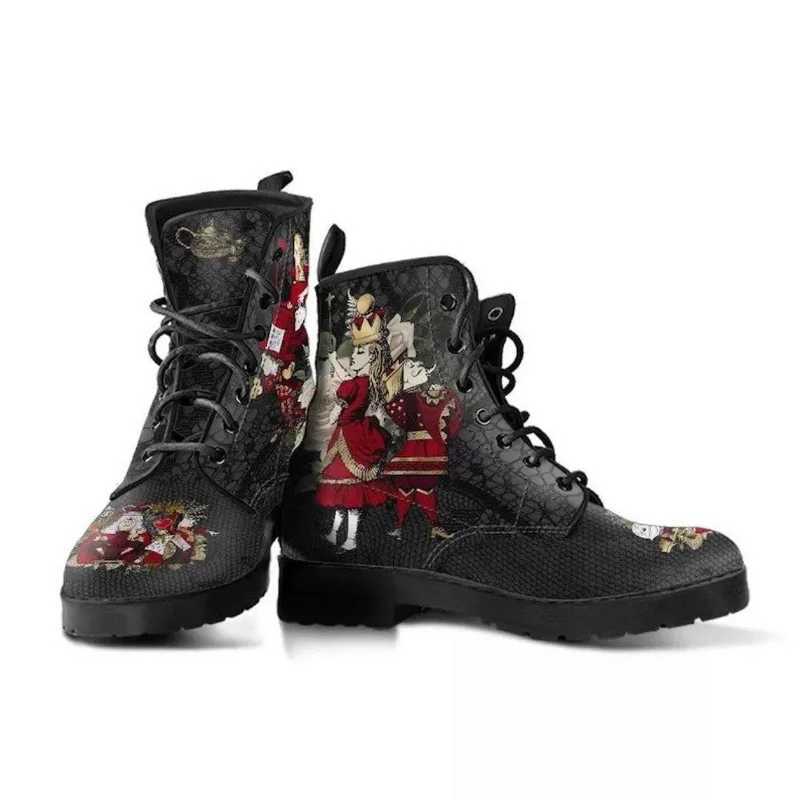 Womens Autumn Short Boots British Style Tooling Boots Skull Print Flower High-top Ladies Ankle Boots Vintage Boots Femme Winter Z250303