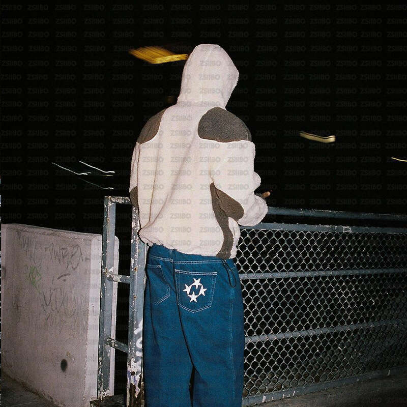 Autumn and winter splicing hooded zipper trend fashion fleece plush couple jacket