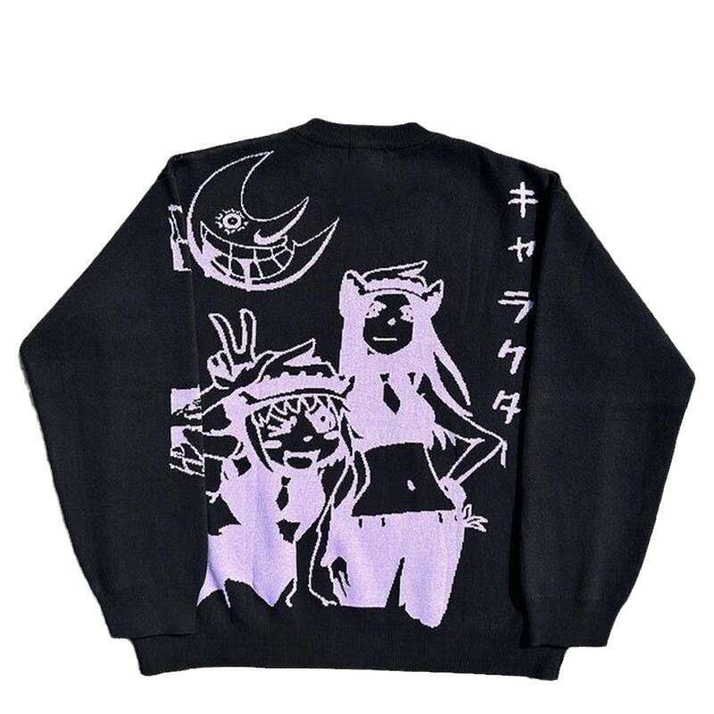 Autumn Winter Anime Round Neck Sweater Casual Trend Original Style Loose Men's and Women's Knitted Hoodie