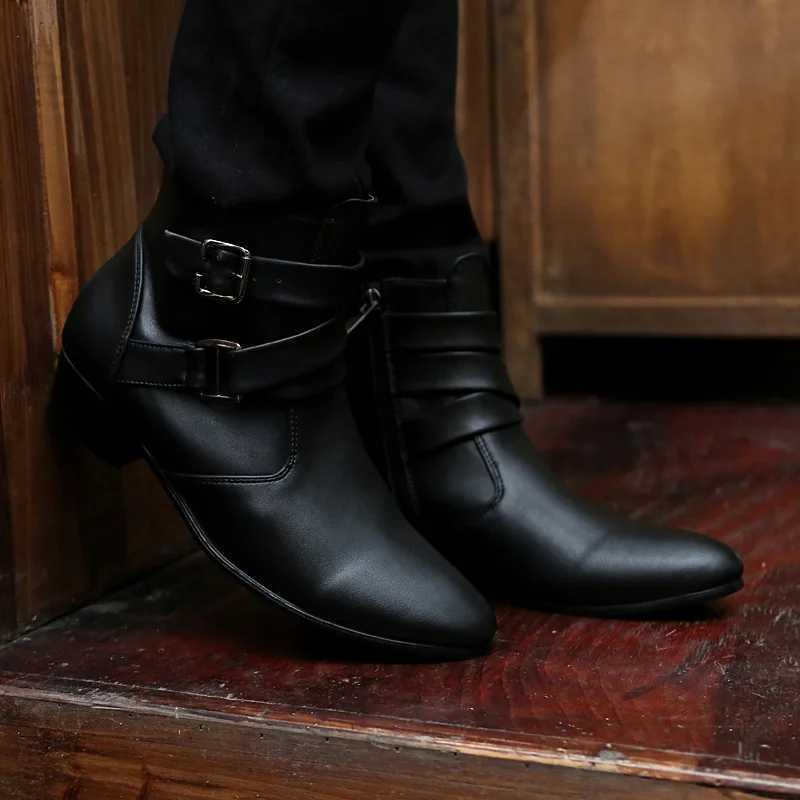 Luxury Leather Chelsea Boots Men Designer White Dress Boots Men Casual High top Buckle Strap Formal Shoes Men Motorcycle Boots Z250303