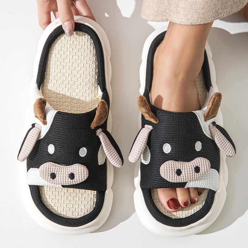 Hot new free shipping designer slippers for womens mens flat slippers black withe brown Linen slippers cute cartoon indoor home anti slip