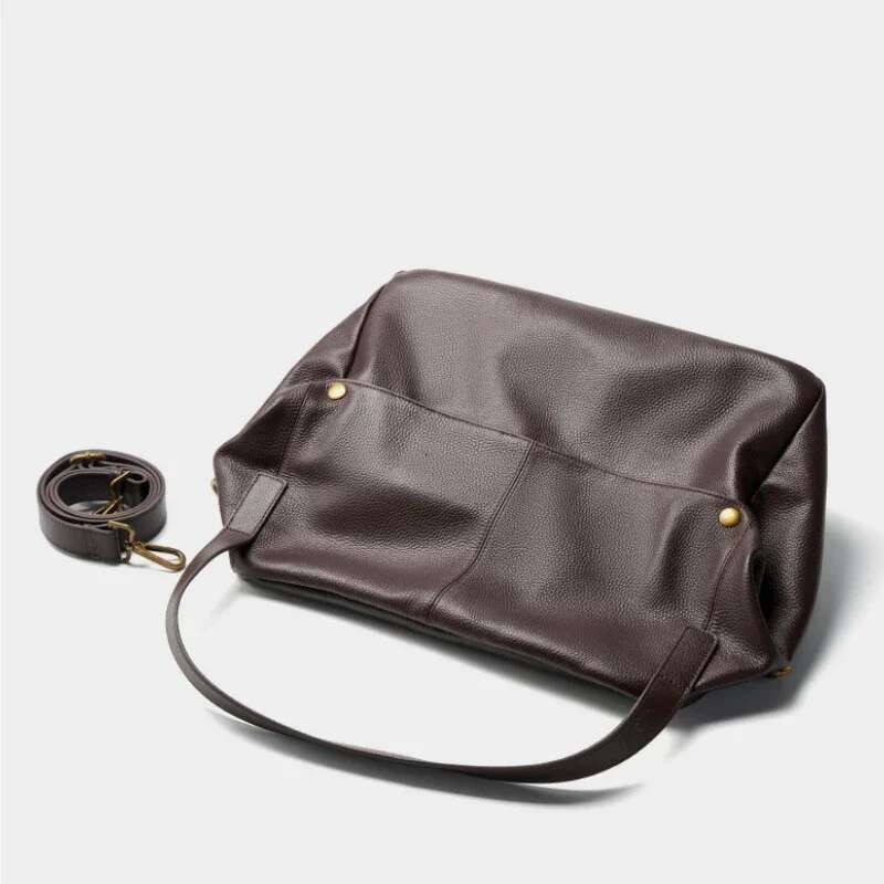 Women's 2025 New Large Capacity Single Shoulder Genuine Leather Tote Bag, Ladies' Casual Handbag European And American Style