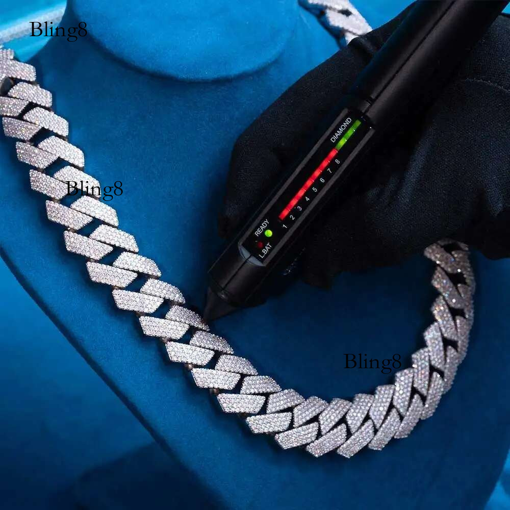 Hip Hop Jewelry VVS k Chain 2 Rows 15mm Sterg Sier D Moissanite Miami Cuban Necklace