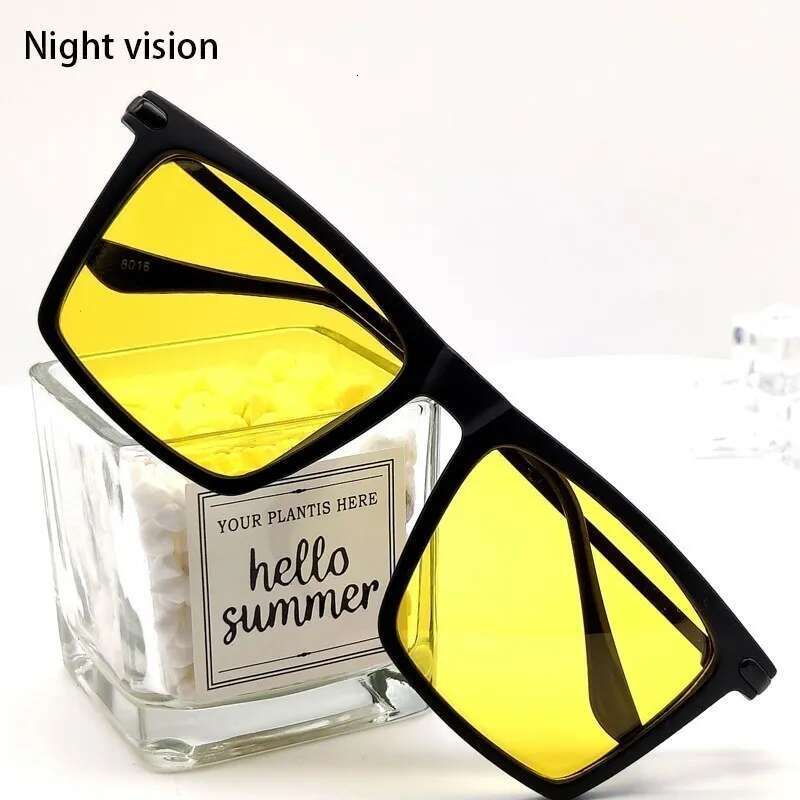 New Square Polarized Sunglasses Men Women Night Vision Yellow Lens Anti-Glare Male Driving Sun Glasses UV400 Eyewear