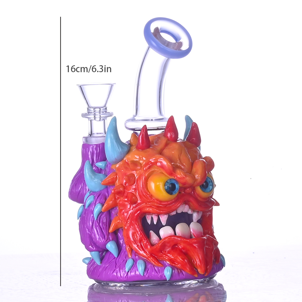 Glass Bong With Cute Monster,Monster Bong,Borosilicate Glass Water Pipe,Glass Hookah,Hand Painted,Home Decorations,HippiesGlass,6.2in