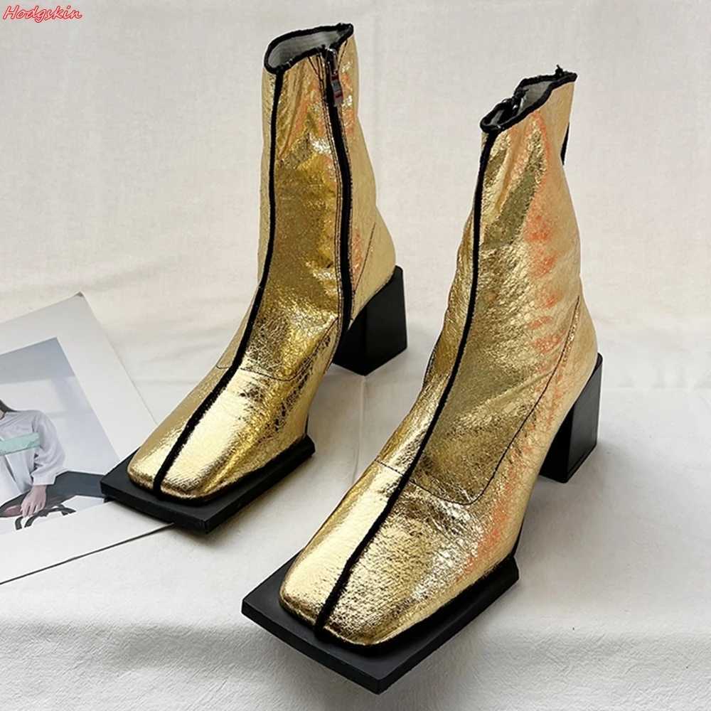 Design square heel sewn short boots autumn and winter side zipper ankle boots novel thick boots increased height short boots Z250303