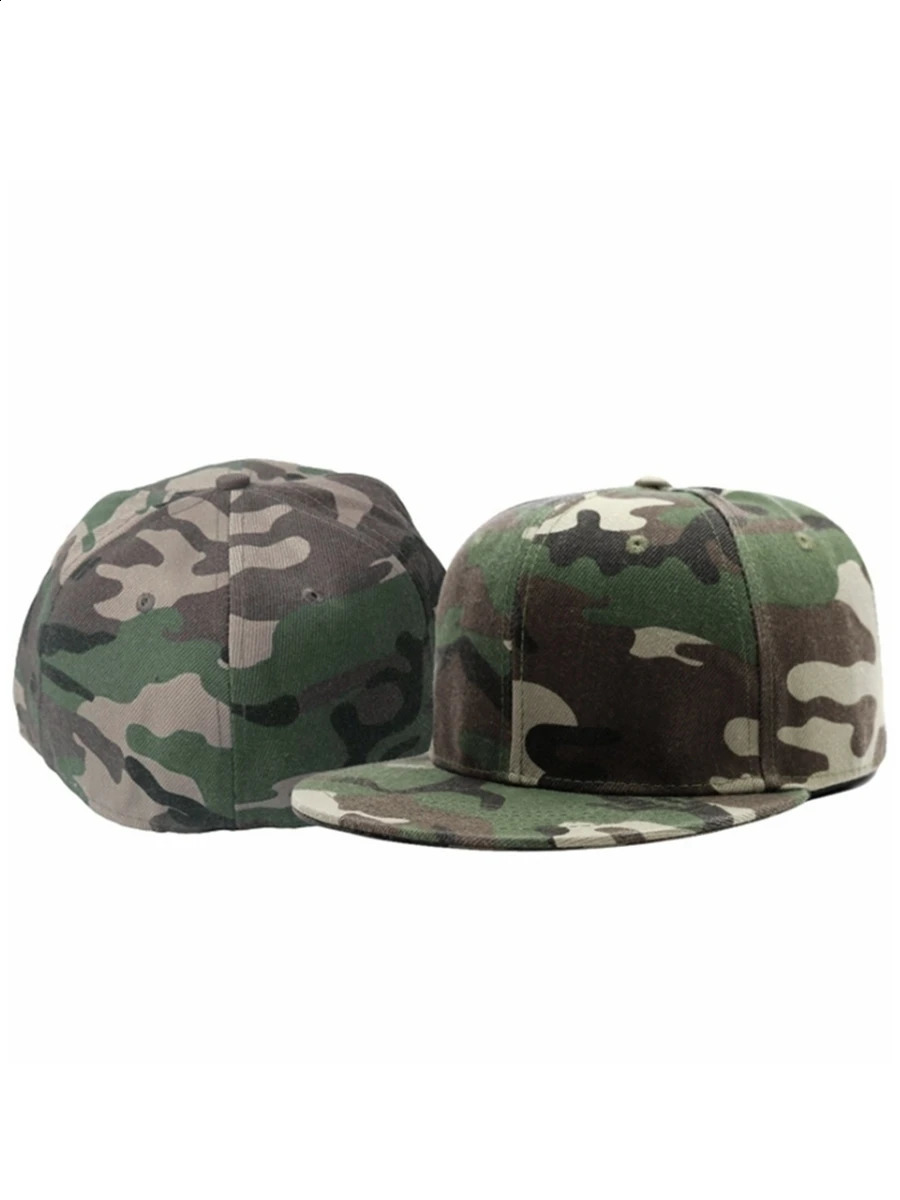 Full close camouflage hip hop cap whole closure women mens plus size flat brim bill baseball cap fitted hat 56-62cm 250225