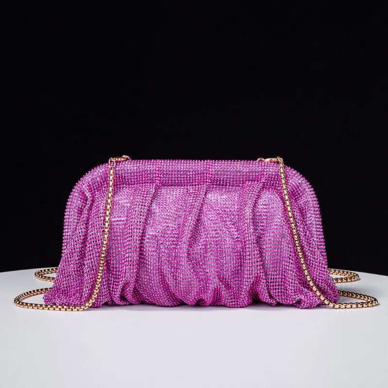 Women's Bags Shiny Rhie Evening Clutch Bags Women New Folds Crystal Clip Purses and Handbags Designer Wedding Party Quality