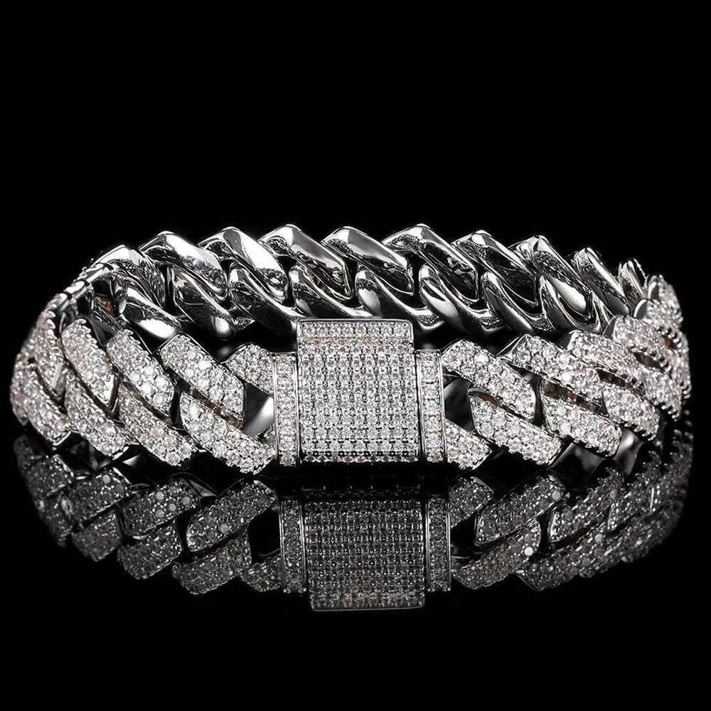 KNOBSPIN D Color Moissanite Bracelet Sterg Sliver Plated with White Gold Dia Cuban k Chain for Women Man
