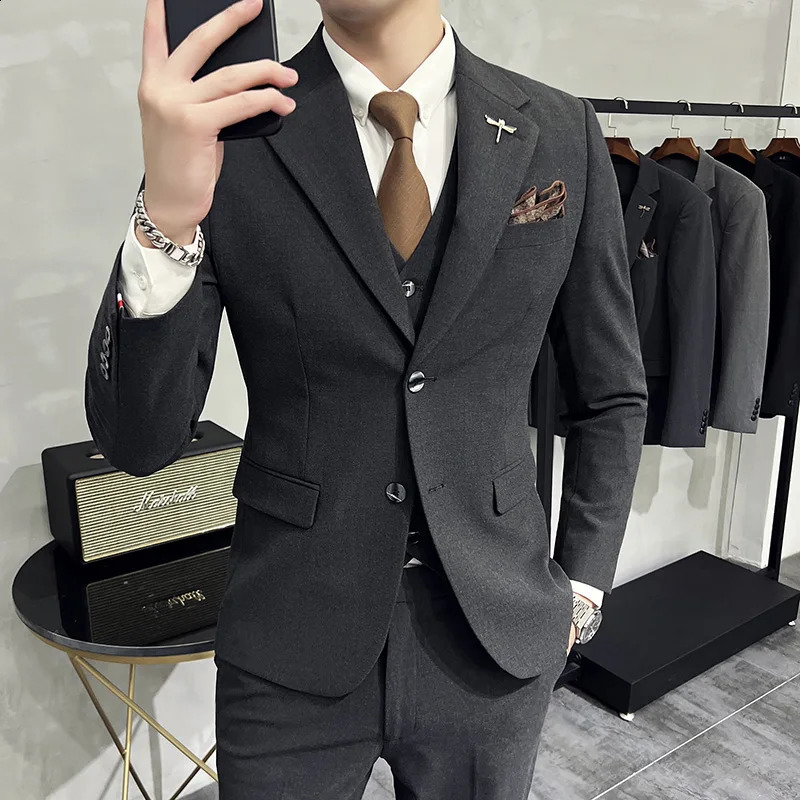 Jacket Vest Pants High End Boutique Solid Color Mens Casual business office Suit Groom Wedding Dress Party Blazer Trousers 250224