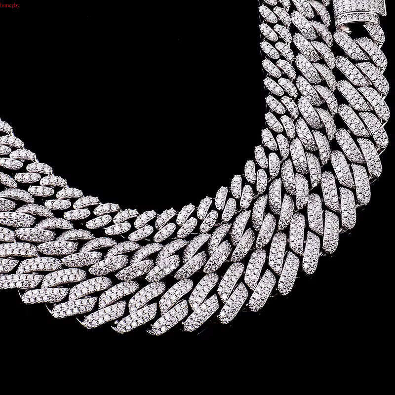 12mm Sier Hip Hop Men's Necklace Cuban k Chain Moissanite Gold Plated Jewelry