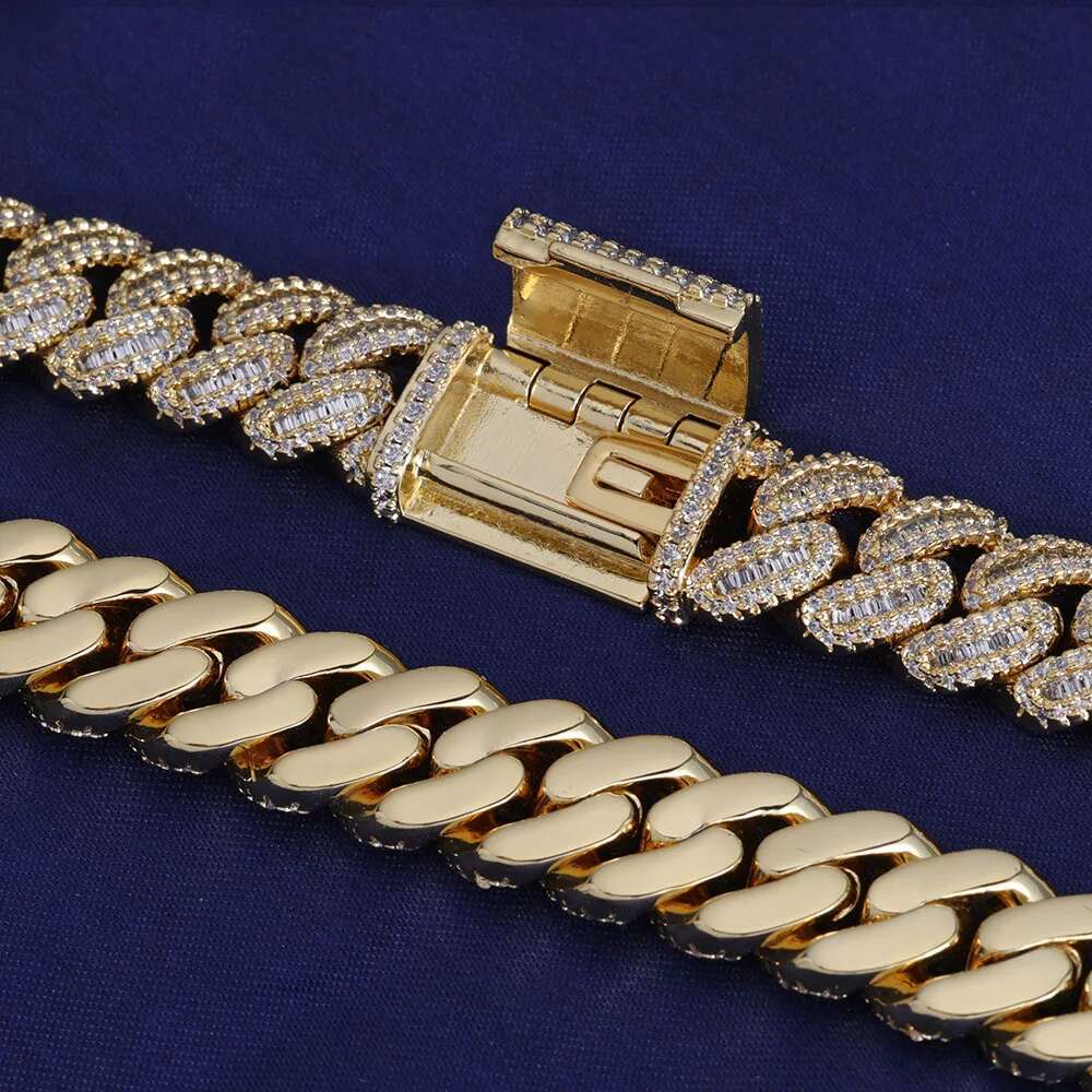 New 12mm Sterg Sier VVS Moissanite Gold Plated Cuban Chain Circular T-square Stone Mixed Inlaid Necklace