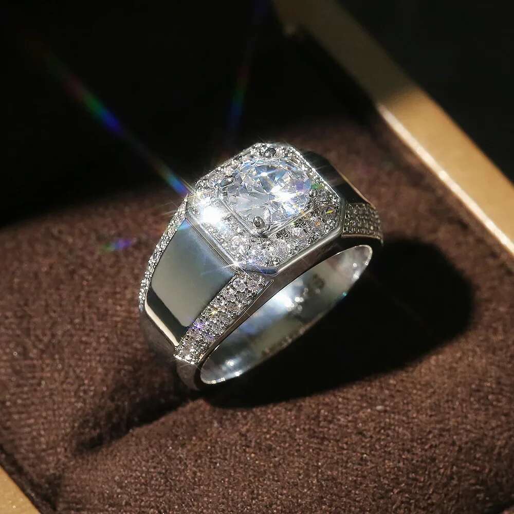 Sterg Sier Men AAA Crystal Zircon Stone Wedding Ring Brilliant Noble Engagement Engage Party Plata Rings Stamp