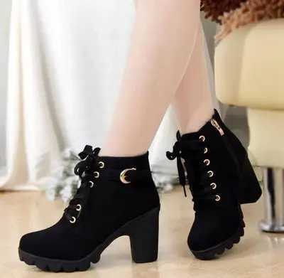 Winter 2022 New High Heeled Women Boots Cross Straps Short Boots Comfortable Waterproof Boots Warm Plus Size 42 Womens Boots Z250303