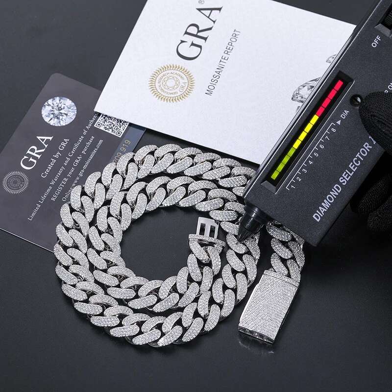 New 8-20mm S Sterg Sier Setting Cuban VVS Moissanite k Miami Chain Necklace For Men Singer Style Rap Hip Hop Jewelry