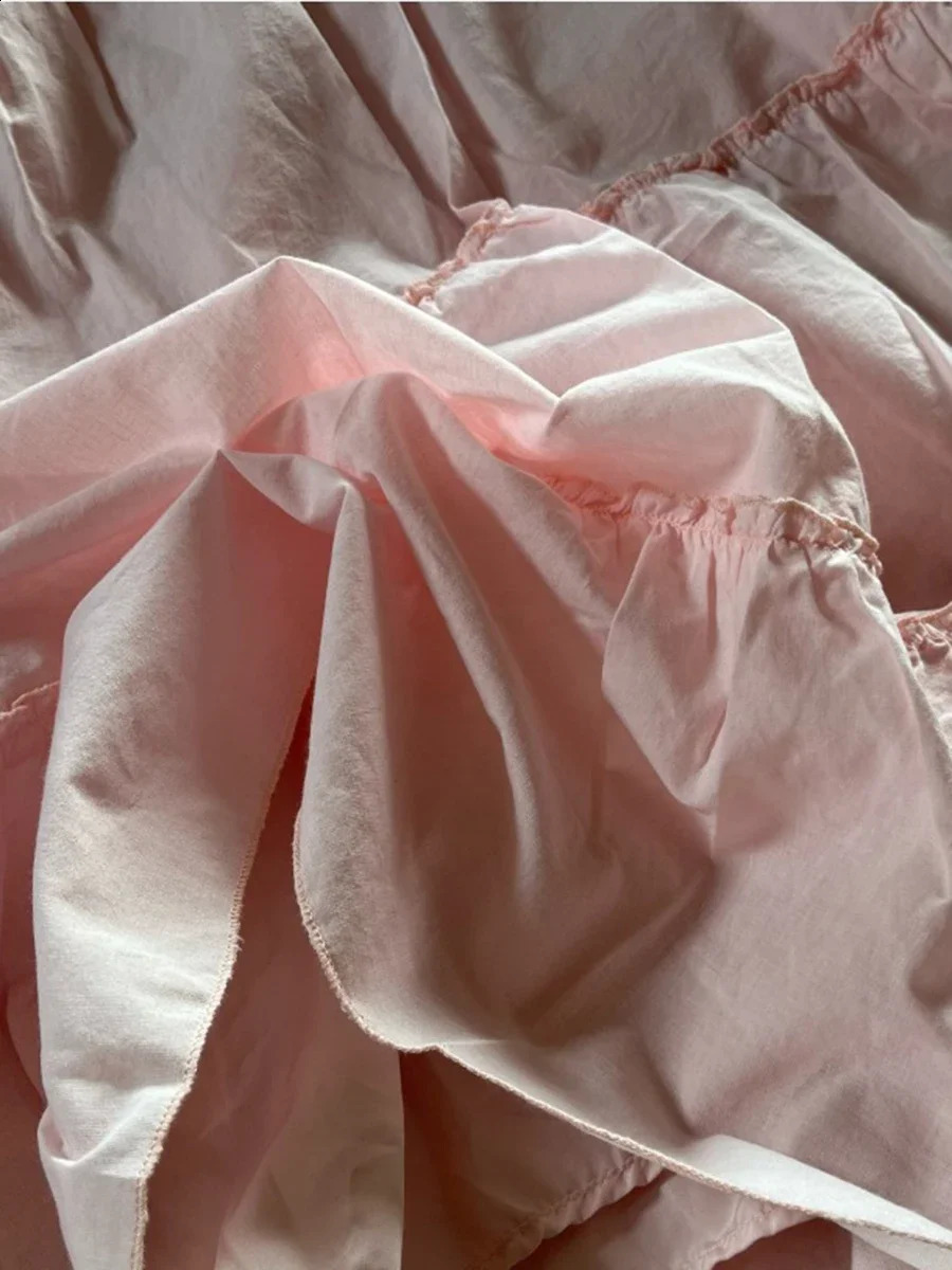 Women Floral Embroidery Pink Dress 2024 Summer Cotton Sleeveless Buttons Laceup Short Dresses Sweet Preppy Ruffles 250227