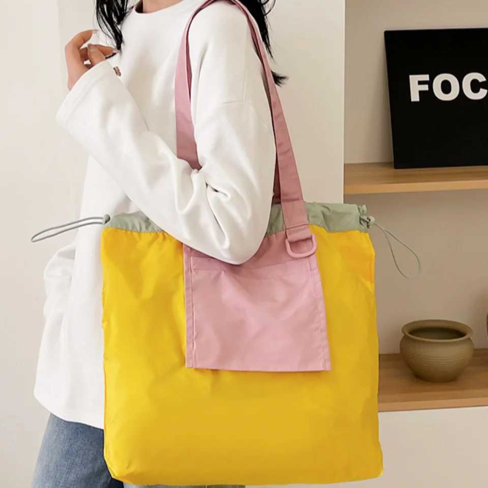 New Arrival Colorful Foldable Shopping Bag Large Capacity Reusable Pocket Handbag Environment-Friendly Waterproof Drawstring Tote Bag T250303