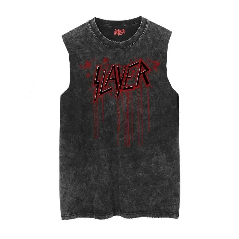 100% pure cotton slave killer band torrent metal god hate using old wash retro wax printed sleeveless T-shirt vest 250226