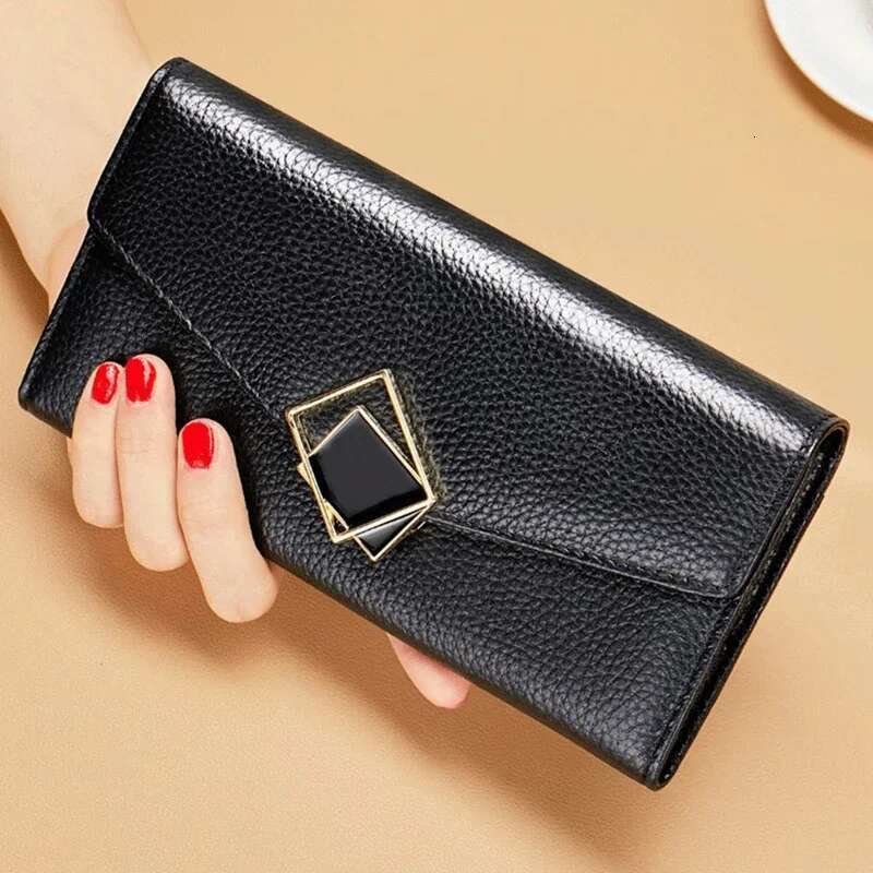 Women's Bags Designer WalletsMade of Genuine Leather Folding Long HighQuality Women's PursesCoin Pocket RFID Card Holder Clutch Bag