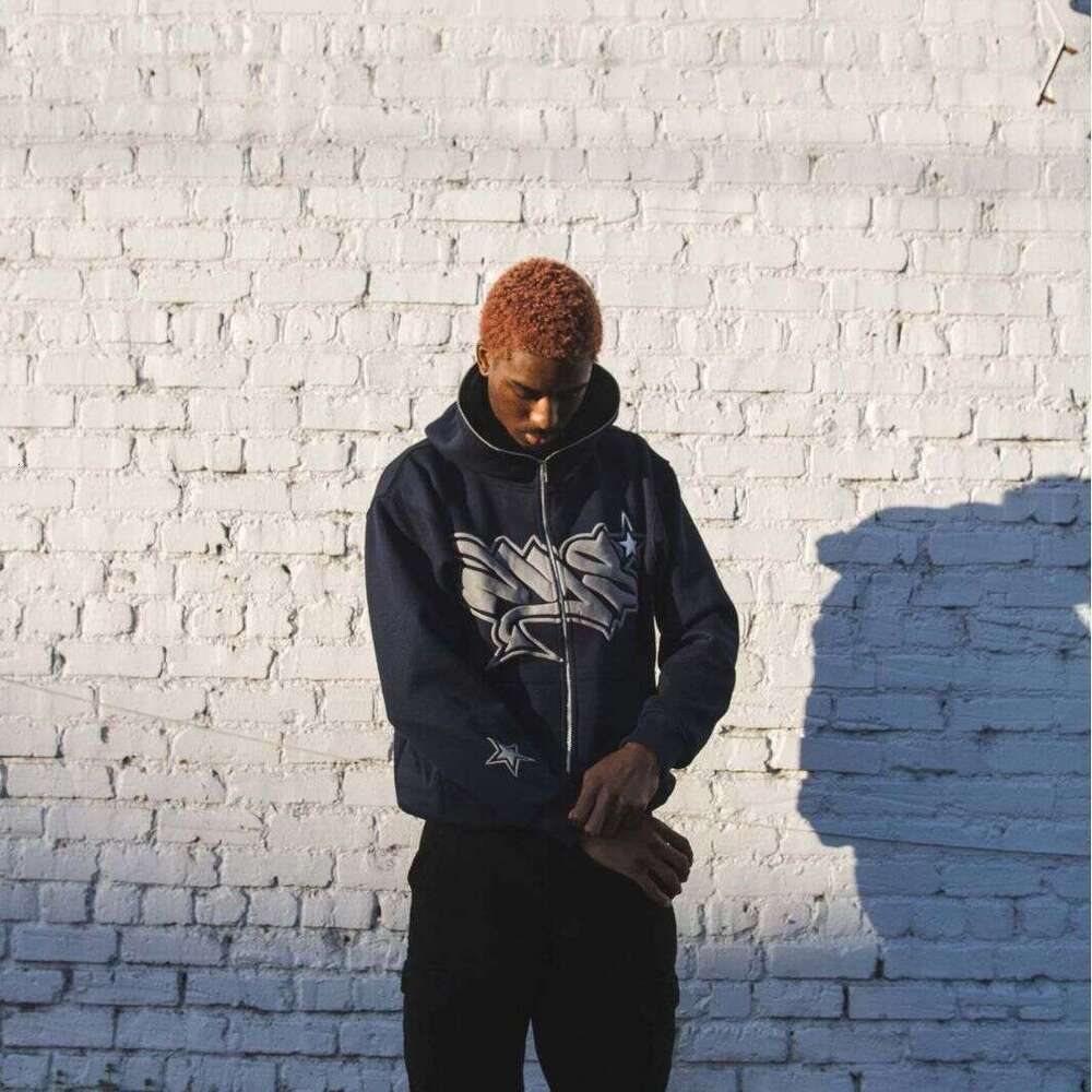 new American casual hooded cardigan zipper letter print personalized street style