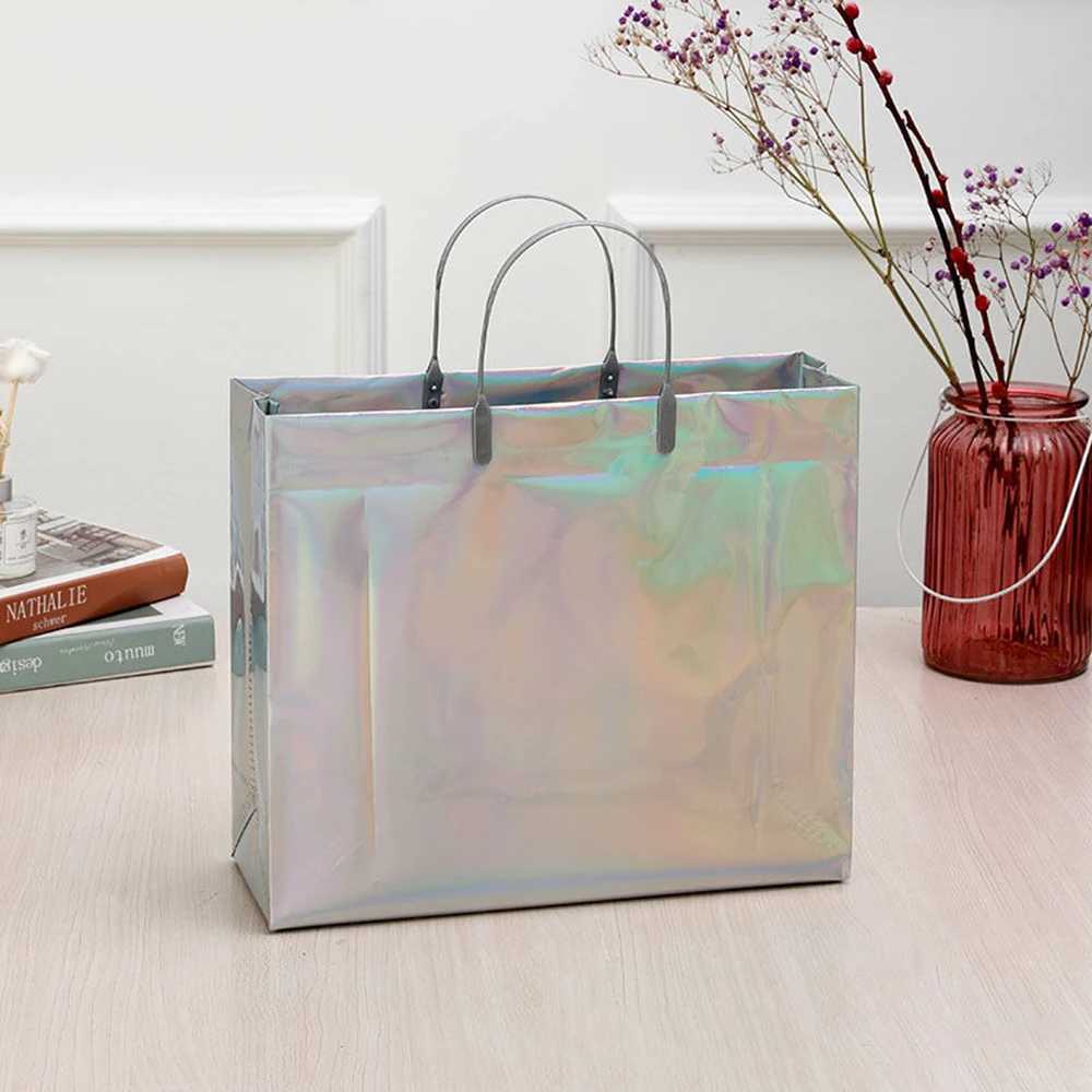 New Arrival S/M/L PVC Laser Handbag for Womens Beach Waterproof Thick Handbag Portable Clothing Makeup Shopping Bag Fashion Handbag T250303
