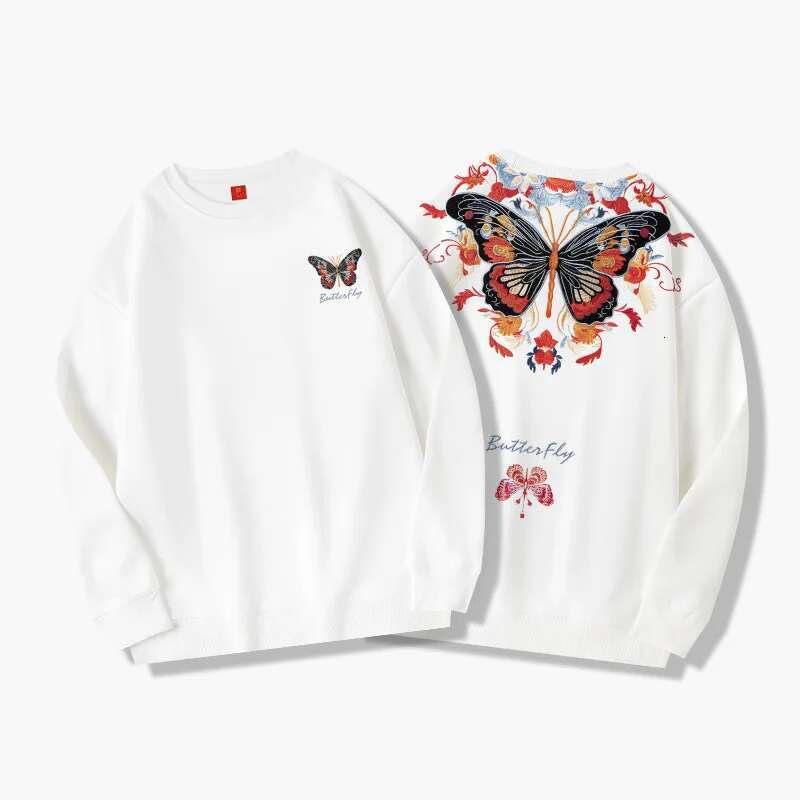 Butterfly Embroidery Men Women Fashion Haruku Sweatshirts Vintage Hip Hop Hoodies Streetwear Designer Couple Pullover
