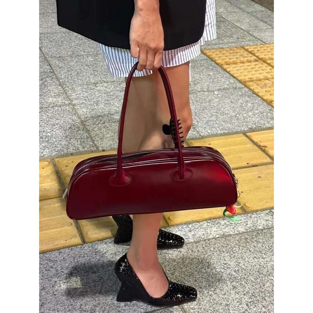 Brand Simple Genuine Leather Red Underarm Single Shoulder Fashion Cowhide Handbag Korean Large Capacity Bowg Bag